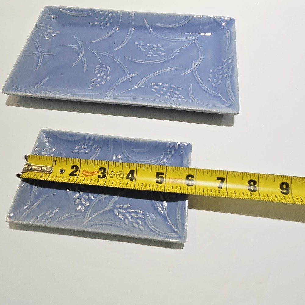Crabtree & Evelyn Blue Wheat Ceramic Soap Dish Caddy Trinket Tray Rare! - Picture 7 of 7